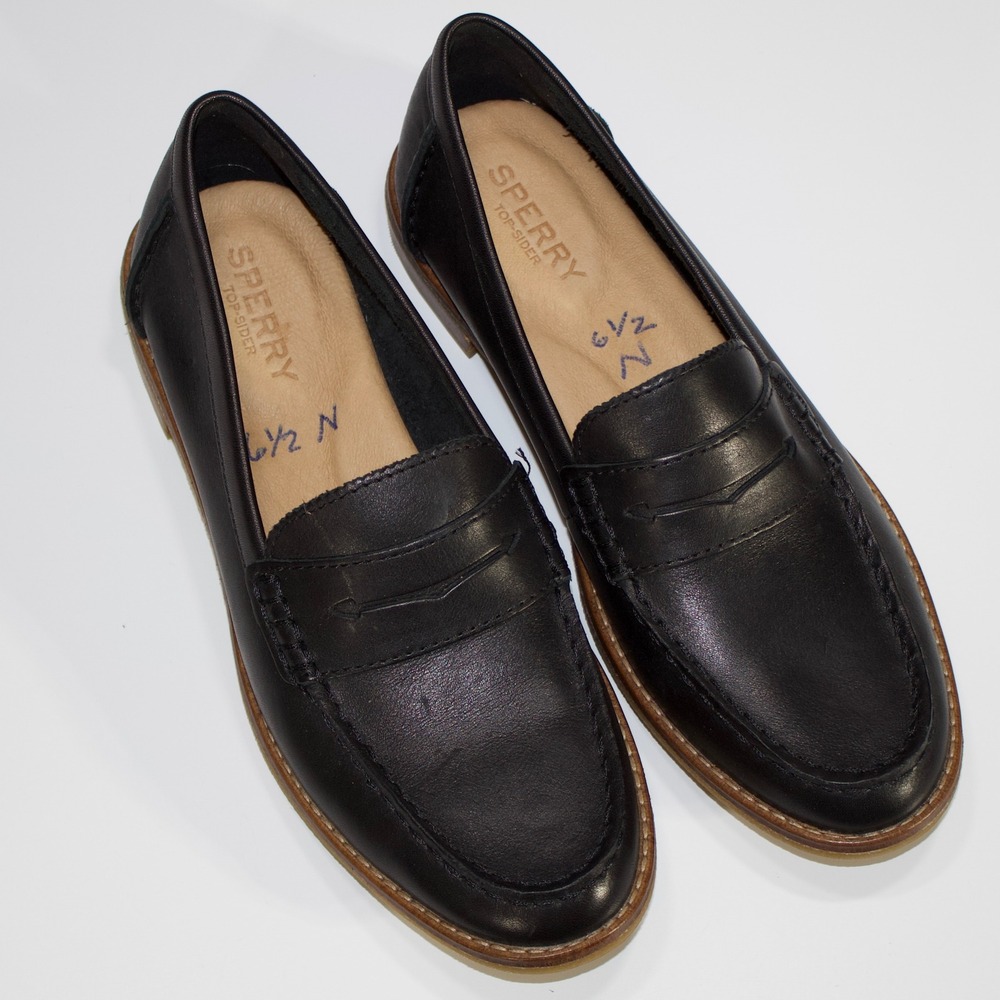 Sperry Top-Sider Seaport Penny Loafer Women 6.5 N Black Leather Flat Slip On